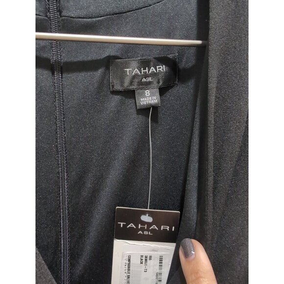 TAHARI ASL Faux Wrap Sheath Dress Black Size 8 Sleeveless V Neck NWT - Picture 4 of 6